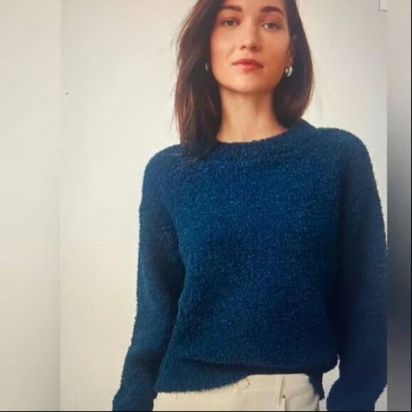 ANN TAYLOR BOUCLE CREW NECK SWEATER SEA STORM TEAL BLUE NWOT $90 M P - Picture 1 of 8